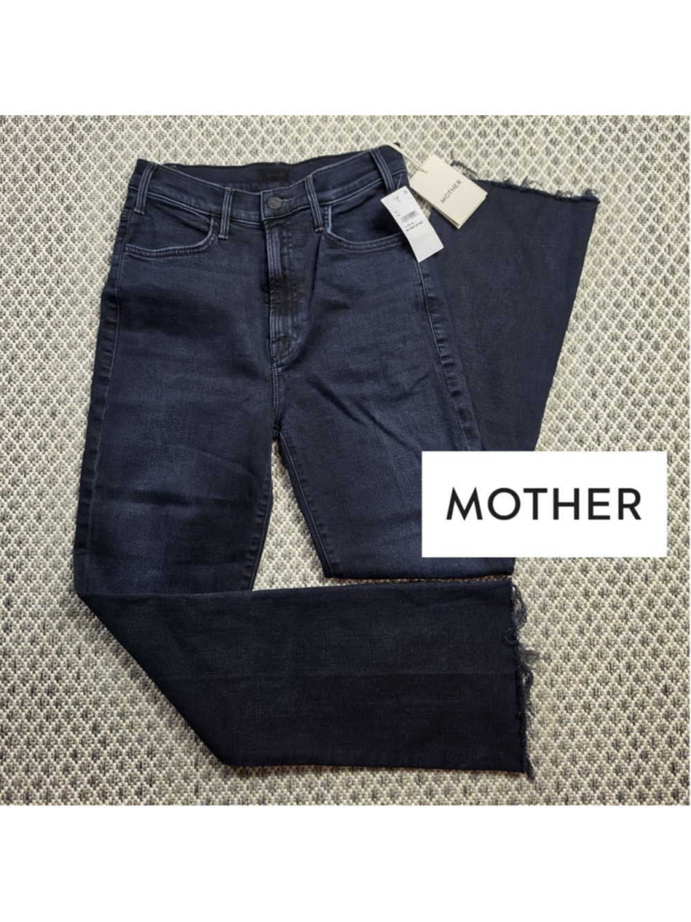 MOTHER The Hustler Ankle Fray Jeans Womens 28 Dark Blue High Rise Flare NWT